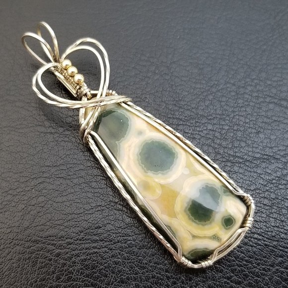 Wire Wrapped Kabamby Ocean Jasper Pendant * Silver wire wrap pendant * wwn15tb - Picture 6 of 13